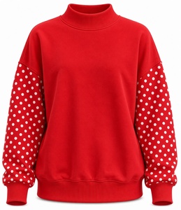 Sudadera de cuello alto para mujer, jersey con mangas de lunares, estilo casual holgado, top de moda, estilo streetwear, venta al por mayor - Product Image 4