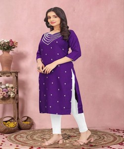 Kurti de Trabajo de Algodón con Bordado de Tejido Rápido, Estilo Tesla, para Uso Festivo, Precio al por Mayor, Prenda Étnica, Morado - Product Image 2