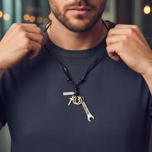 Fashion Pendant Necklace Wrench of Faith 2.5-Inch Stainless Steel Pendant with Adjustable Leather <b>Rope</b> for Men & Boys - Product Image 1