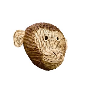 Arte de Pared Tejido con Forma de Mono para Dormitorio de Niña, Decoración Infantil de Ratán, Material Vegetal Sostenible, Escultura de Jungla - Product Image 1