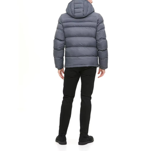 Chaqueta Acolchada con Capucha para Hombre, Color Gris, Cierre de Cremallera, Resistente al Viento, Informal, para Invierno, Relleno de Poliéster Grueso, Corte Ajustado - Product Image 2