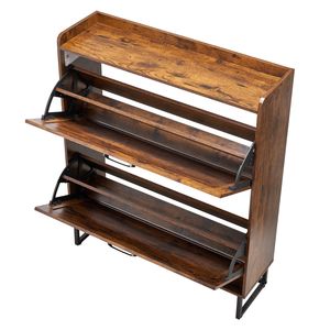 Scarpiera autoportante in stile rustico con 2 ante a ribalta, gambe in metallo e dispositivo anti-ribaltamento per la conservazione delle scarpe - Product Image 4