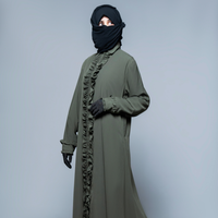 Abaya Modeste Longue Fait Main en Tissu Pêche Respirant Léger Polyester/Laine Coupe Ample Droite à Volants pour Mariage Adultes