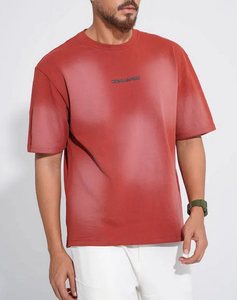OEM Manufactured Wholesale Men's 100% Cotton T-Shirt Custom Logo Oversized Drop Shoulder Boxy Fit <b>Spray</b> Printed Thick 240 GSM - Product Image 5