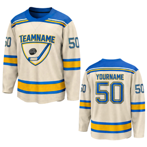 Camiseta de Hockey sobre Hielo Azul Neutro, Manga Larga, Transpirable, Absorbe la Humedad, Secado Rápido, Cuello en V, Nombre del Equipo Personalizado, Entrenamiento para Adultos - Product Image 1