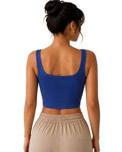 Cobalt Blue Square Neck <b>Crop</b> Tank <b>Top</b> Women Sleeveless Cotton Spandex Stretch Fitness Yoga Casual Summer Basic Vest <b>Top</b> Custom - Product Image 2