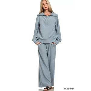 Conjunto de Pantalones y Jersey de Cuello Alto con Cierre de Media Cremallera para Mujer Veloro Zenana AZUL GRIS Talla S - Product Image 3