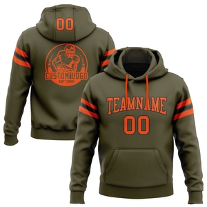 Sudadera con Capucha de Fútbol Americano en Color Verde Oliva, Naranja y Negro, con Diseño Personalizado y Costuras a Medida, para Homenajear al Servicio Militar, Venta al Por Mayor Directa de Fábrica - Product Image 1
