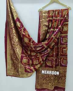 Elegante Dupatta de Seda Bandhani para Fiestas y Bodas, Diseño Tradicional Sin Arrugas - Product Image 4