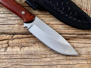 Cuchillo de Bushcraft de Hoja Fija EDC de Acero 12c27 Personalizado, Mango de Madera Padouk, Funda de Cuero, OEM, Espiga Completa, para Caza y Camping - Product Image 4