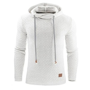 Sweat-shirt à capuche en tricot gaufré blanc pour homme, coupe classique, décontracté, pour l'automne, couleur unie, manches longues, 2027 - Product Image 3