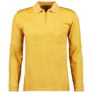 Polo Básico de Manga Larga para Hombre con Bolsillo, Corte Regular, Cuello con Cierre, para Uso Diario, Polo Casual de Mezcla de Algodón - Product Image 1