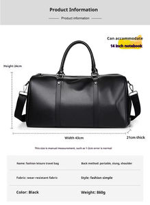Sac de voyage en cuir PU grande capacité avec fermeture éclair pour homme noir - Product Image 6