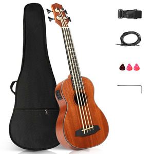 Ukelele bajo de 30 pulgadas con cuerpo de caoba y ecualizador, incluye funda de algodón, capo, correas, púas (3), llave inglesa - para guitarristas - Product Image 1