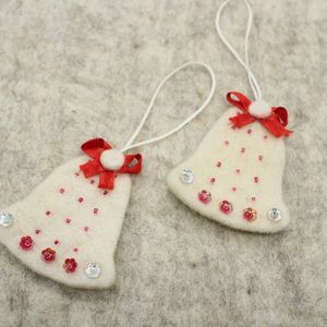 Handmade Felt Christmas Bell Ornaments With <b>Red</b> <b>Ribbon</b> And Rhinestones Indoor Decor Traditional Style - Product Image 4