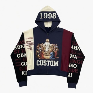 Sudadera con Capucha Corta de Felpa Francesa de Alto Gramaje Personalizada 500GSM, Oversize con Bloques de Color, Estampado DTG y Bordado, Ropa OEM - Product Image 1