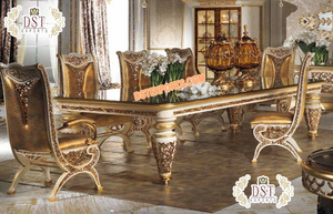 Juego de mesa de comedor estilo barroco, Set de comedor italiano de oro y negro, tallado a mano tradicional, negro y dorado - Product Image 2