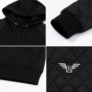 Men's Solid <b>Quilted</b> Panel Pullover <b>Hoodie</b> Heavyweight Cotton Fleece Anti-Wrinkle Streetwear Winter Jacket OEM Custom Breathable - Product Image 4