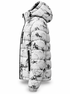 <b>Men's</b> Hooded Puffer <b>Jacket</b> White Black Waterproof Quick Dry Polyester Wadding Windproof Zipper Closure <b>Smart</b> Casual Winter Wear - Product Image 3