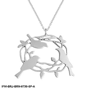Colgante de Latón Plateado de Moda con Diseño de Nido de Pájaro Tallado en Rompecabezas, Acabado Mate, Cadena de Eslabones, Cierre de Langosta, Regalo para Mujer - Product Image 2