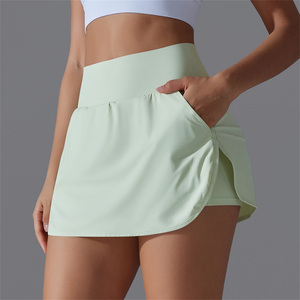 Minifalda de Cintura Alta para Mujer, Color Sólido, Corte en A, con Bolsillos, Transpirable, Diseño Asimétrico, Ecológica, de Spandex/Poliéster - Product Image 1