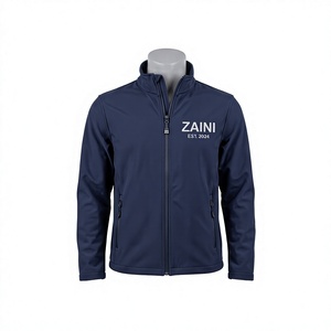 เสื้อแจ็คเก็ตซอฟต์เชลล์กันน้ำ 220 GSM ผ้าโพลีเอสเตอร์ผสมสแปนเด็กซ์ ซิปหน้า คอตั้ง ทรงเข้ารูป สีกรมท่า ลายพิมพ์แบบรีดร้อนตามสั่ง - Product Image 1