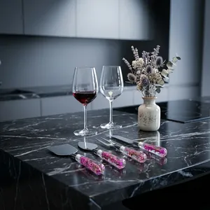 High Quality 4-Piece Eco-Friendly Cheese Knife Set with Resin and Epoxy Resin Clear Design and Beautiful <b>Pink</b> Color for Camping - Product Image 2