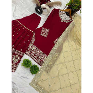 Top de fiesta de diseñador para mujer-Conjunto de Plazzo y Dupatta Trabajo de bordado pesado - Product Image 5