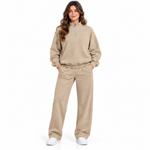 High Quality Women s New Desgin Set Solid <b>Fleece</b> Warm Hooded Sweatshirts Autumn Winter Fashion Over sized Tracksuit - Product Image 1