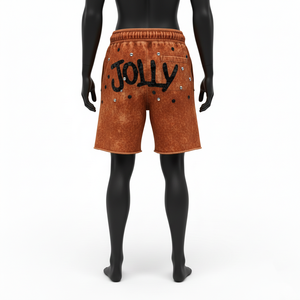 Shorts pour femmes en coton molletonné 300 GSM, effet délavé, tissu doux au toucher, marron vintage, avec logo personnalisé. - Product Image 2