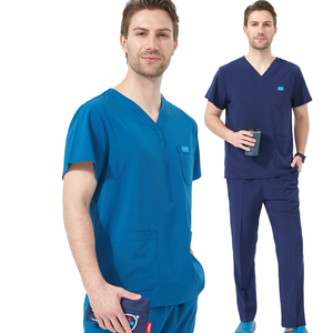 Uniformes Médicos de Hospital de Lona, Logotipo Personalizado, Resistentes al Agua, Elásticos, Unisex, Cuello Alto, Conjuntos de Manga Corta - Product Image 3