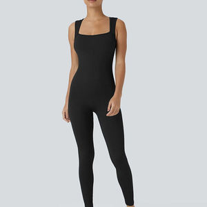 Mono de punto sin mangas de cintura alta para mujer, cuello cuadrado, ajuste ceñido, control de abdomen, moldeador, para todas las estaciones, negro liso - Product Image 4