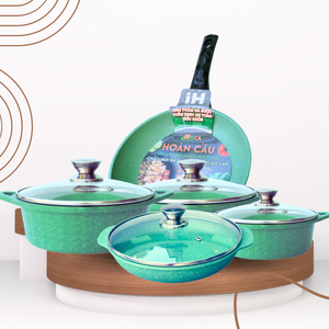 Ensemble de 5 casseroles en aluminium moulé sous pression avec revêtement céramique antiadhésif, couvercles en verre trempé, compatible gaz et induction, fabrication OEM - Product Image 4