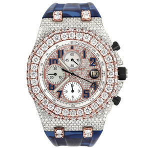 Only Bezel Iced Out New Luxury Original Customized Bust Down Blue <b>Belt</b> Dial Hip Hop Moissanite Diamond Wrist Watch For Men's - Product Image 2