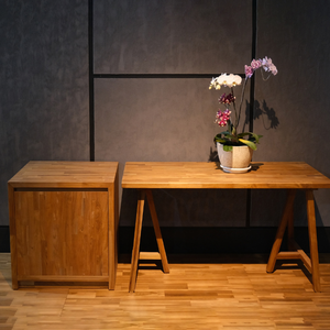 Modern <b>Space</b>-<b>Saving</b> Dining <b>Table</b> Set with Solid Teak Storage Cabinet Transforming Into Full-Size <b>Table</b> Eco-Friendly & Durable - Product Image 1