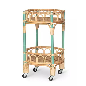 Carrito de servicio de comida y bebidas de ratán de alta calidad, elegante y con diseño moderno, de color verde, para el hogar y hoteles. - Product Image 1