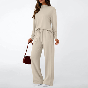 Conjuntos Deportivos y de Ocio Personalizables con Logotipo para Mujer, Conjunto de Dos Piezas, Chaqueta de Cuello Alto, Pantalones Anchos con Bolsillos, Traje a la Moda - Product Image 2