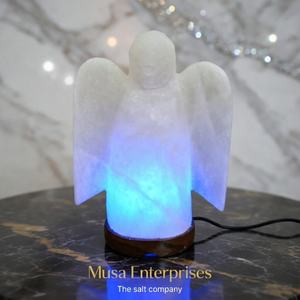 Lampe en sel rose de l'Himalaya naturel, figurine d'ange, décoration en cristal, pièce artisanale, portable, purificateur d'air - Product Image 5