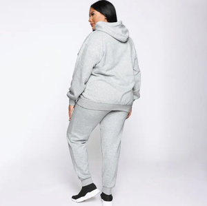 Conjunto de dos piezas personalizado de alta calidad para mujer, pantalones de chándal de algodón de talla grande para otoño/invierno, sudadera con capucha, cremallera y parches. - Product Image 1