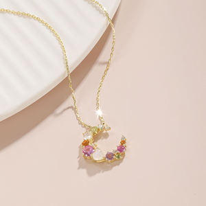 Collar Unisex Chapado en Oro Sólido de 18K con Diamantes Naturales de Color Fantasía, Regalo Romántico para Uso Diario - Product Image 1