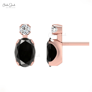 AAA Quality <b>Black</b> Diamond <b>Stud</b> <b>Earrings</b> with 14k Solid Gold Diamond Accent Push-Back <b>Earrings</b> Wholesale Supplier From India - Product Image 2
