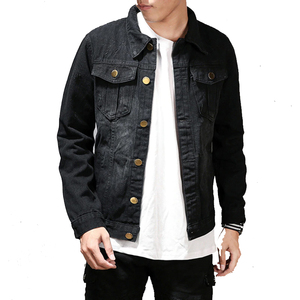 Veste en jean foncé pour homme, coupe droite, col rabattu, fermeture à boutons simple, style décontracté pour l'automne, 100 % coton tissé uni - Product Image 1