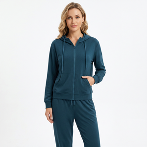 Ensemble de survêtement unisexe à capuche de couleur unie avec fermeture éclair intégrale, sweat-shirt et pantalon décontractés, respirant, en polyester mi-lourd, pour l'automne - Product Image 6