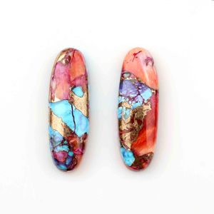 Proveedor al por mayor Natural naranja Dahlia cobre turquesa 10x30mm largo ovalado parte posterior plana calibrado cabujón joyería de piedras preciosas sueltas - Product Image 1