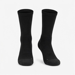 Crew <b>Socks</b> Black Breathable Running <b>Socks</b> for Adults Summer Season Spandex <b>Polyester</b> Knitted Solid Pattern - Product Image 1