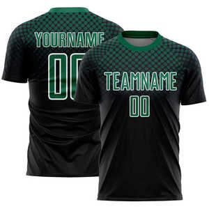 เสื้อฟุตบอลแบบซับลิเมชั่นสั่งทำพิเศษ ผ้าโพลีเอสเตอร์ 100% ระบายอากาศได้ดี สีดำ-เขียว สำหรับผู้ชาย พร้อมชื่อทีมและหมายเลข ซับเหงื่อ แห้งเร็ว แขนสั้น คอกลม - Product Image 1