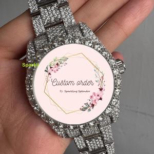 Montre automatique personnalisée en gros pour hommes, sertie de diamants Moissanite, verre saphir testé au diamant, avec affichage analogique - Product Image 2