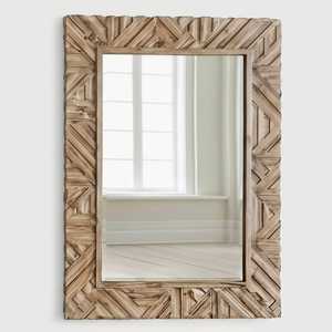 Handmade Eco-Friendly Lightweight Rustic Wooden Vertical Rectangular <b>Wall</b> Mirror Striped Bone Inlay Decorative <b>Frame</b> Hanging - Product Image 1