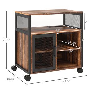Soporte Móvil para Impresora de Estilo Industrial Rústico Marrón con Ruedas de Almacenamiento, Puertos de Carga USB y Enchufe para Escritorios de Computadora - Product Image 3