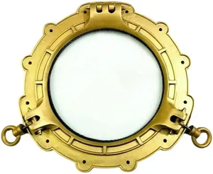 Vintage Aluminum <b>Antique</b> Brass Porthole Mirror Nautical Maritime Ship Wall Decor - Product Image 1